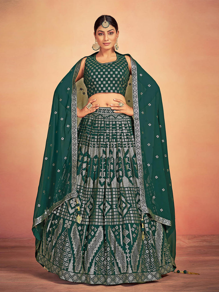 Green Georgette Sequins Stitched Lehenga Choli Clothsvilla