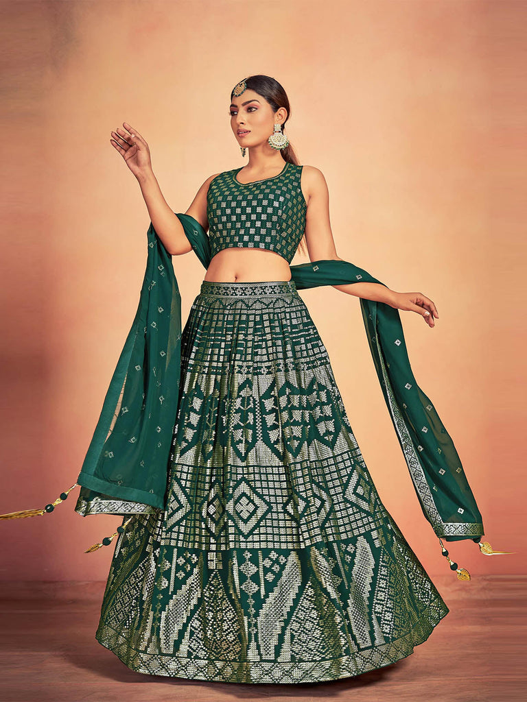 Green Georgette Sequins Stitched Lehenga Choli Clothsvilla