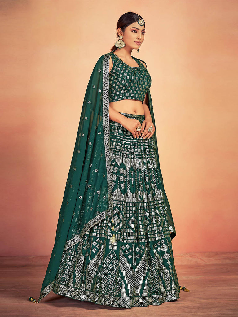 Green Georgette Sequins Stitched Lehenga Choli Clothsvilla