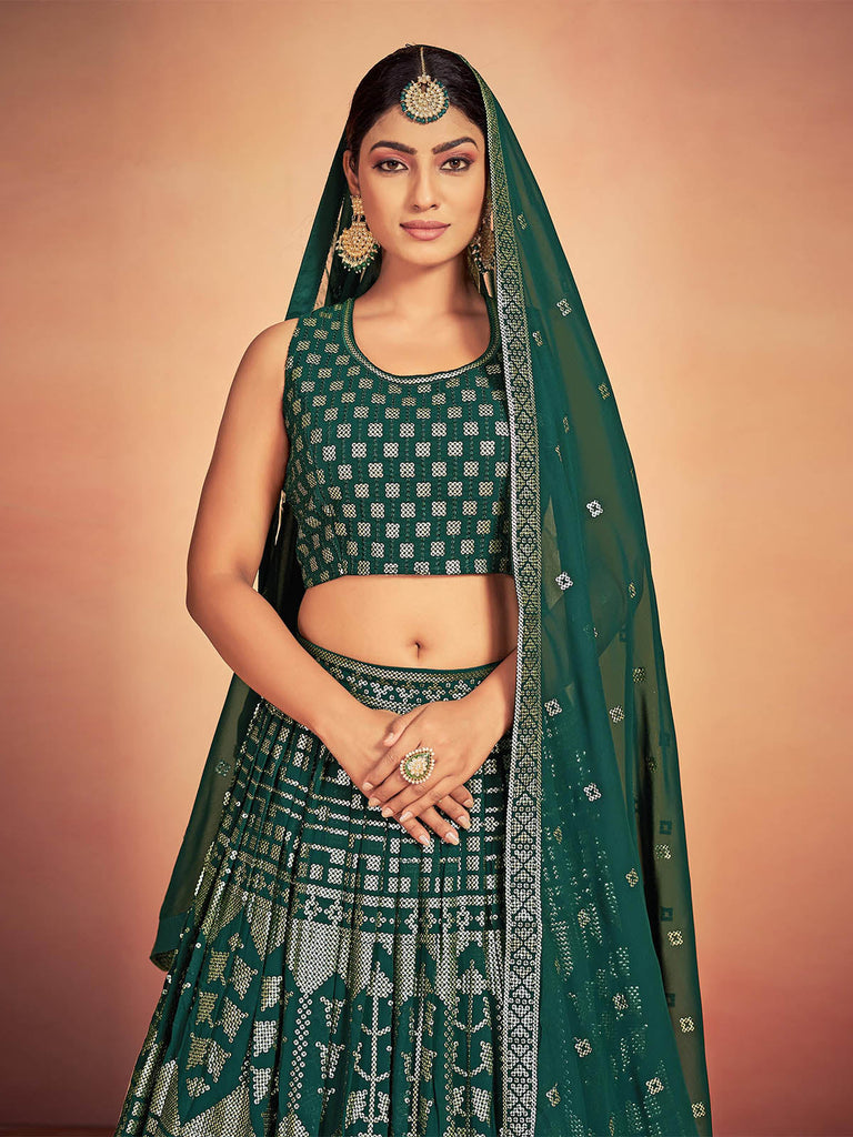 Green Georgette Sequins Stitched Lehenga Choli Clothsvilla