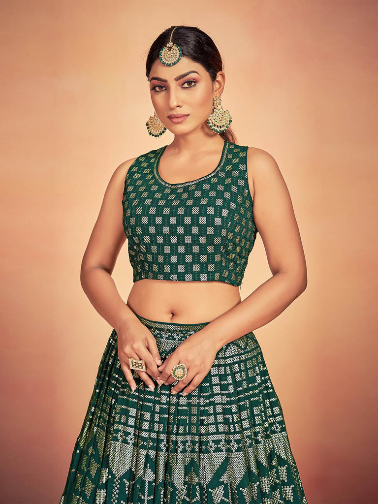 Green Georgette Sequins Stitched Lehenga Choli Clothsvilla