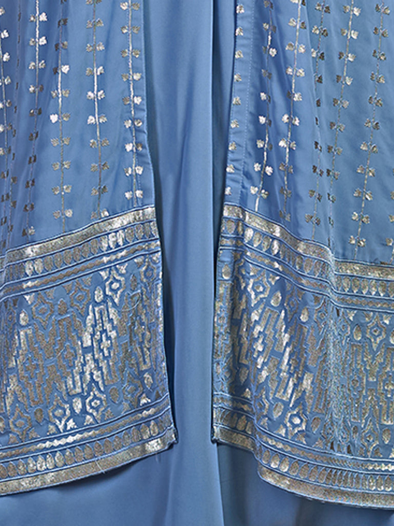 Blue Georgette Stitched Sequins Indo Western Clothsvilla