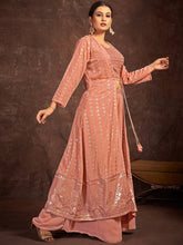 Load image into Gallery viewer, Peach Georgette Stitched Sequins Indo Western Clothsvilla