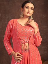 Load image into Gallery viewer, Orange Georgette Stitched Sequins Indo Western Clothsvilla