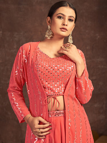 Orange Georgette Stitched Sequins Indo Western Clothsvilla