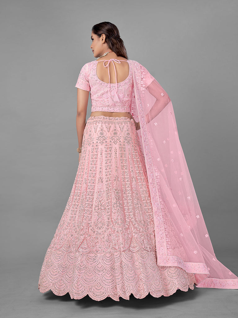 Pink Soft Net Semi Stitched Lehenga With Unstitched Blouse Clothsvilla