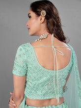 Load image into Gallery viewer, Sea Green Soft Net Semi Stitched Lehenga With Unstitched Blouse Clothsvilla