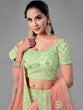 Load image into Gallery viewer, Green Embroidered Soft Net Semi Stitched Lehenga With Unstitched Blouse Clothsvilla