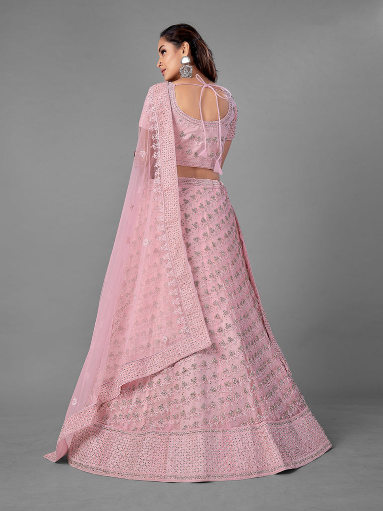 Pink Embroidered Semi Stitched Lehenga With Unstitched Blouse Clothsvilla