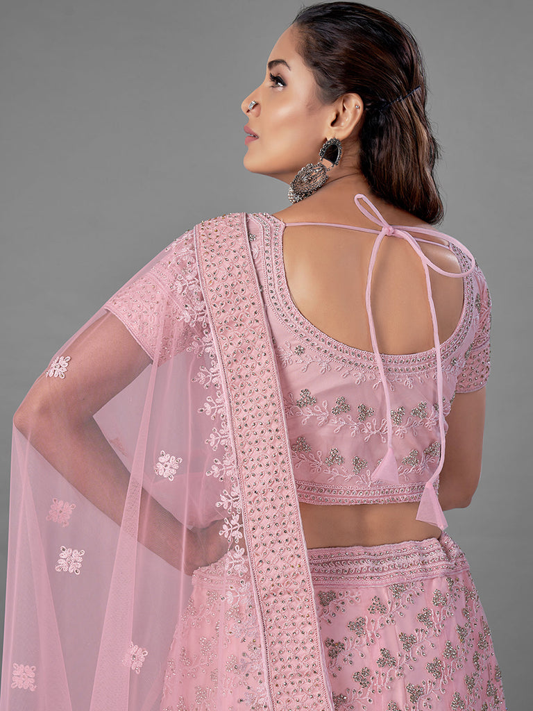 Pink Embroidered Semi Stitched Lehenga With Unstitched Blouse Clothsvilla