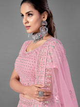 Load image into Gallery viewer, Pink Soft Net Semi Stitched Lehenga With Unstitched Blouse Clothsvilla