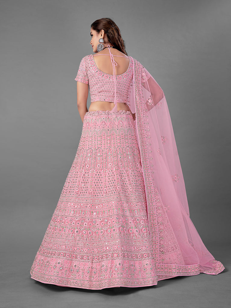 Pink Soft Net Semi Stitched Lehenga With Unstitched Blouse Clothsvilla