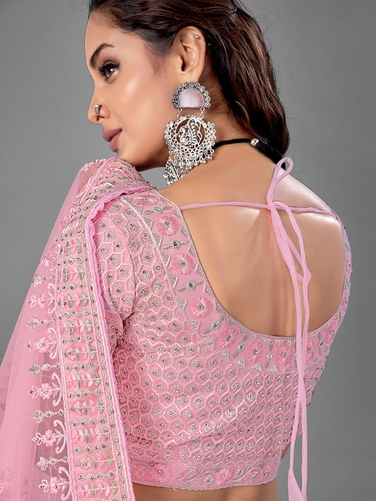 Pink Soft Net Semi Stitched Lehenga With Unstitched Blouse Clothsvilla