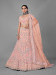 Load image into Gallery viewer, Peach Embroidered Soft Net Semi Stitched Lehenga With Unstitched Blouse Clothsvilla