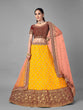 Load image into Gallery viewer, Mustard Embroidered Velvet Semi Stitched Lehenga With Unstitched Blouse Clothsvilla