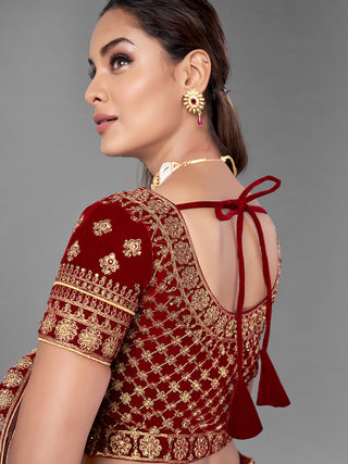 Mustard Embroidered Velvet Semi Stitched Lehenga With Unstitched Blouse Clothsvilla