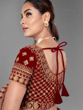 Load image into Gallery viewer, Mustard Embroidered Velvet Semi Stitched Lehenga With Unstitched Blouse Clothsvilla