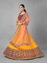 Load image into Gallery viewer, Mustard Embroidered Velvet Semi Stitched Lehenga With Unstitched Blouse Clothsvilla