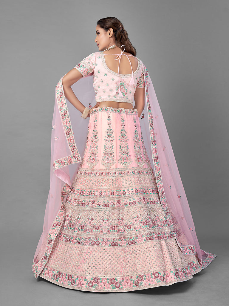 Pink Soft Net Semi Stitched Lehenga With Unstitched Blouse Clothsvilla