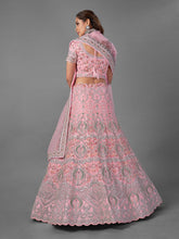 Load image into Gallery viewer, Pink Embroidered Soft Net Semi Stitched Lehenga With Unstitched Blouse Clothsvilla