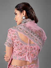 Load image into Gallery viewer, Pink Embroidered Soft Net Semi Stitched Lehenga With Unstitched Blouse Clothsvilla