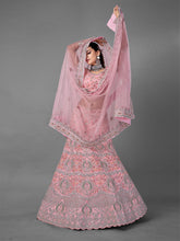 Load image into Gallery viewer, Pink Embroidered Soft Net Semi Stitched Lehenga With Unstitched Blouse Clothsvilla