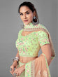 Load image into Gallery viewer, Green Soft Net Embroidered Semi Stitched Lehenga With Unstitched Blouse Clothsvilla