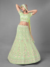 Load image into Gallery viewer, Green Soft Net Embroidered Semi Stitched Lehenga With Unstitched Blouse Clothsvilla