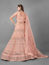 Load image into Gallery viewer, Peach Soft Net Embroidered Semi Stitched Lehenga With Unstitched Blouse Clothsvilla