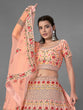 Load image into Gallery viewer, Peach Embroidered Art Silk Semi Stitched Lehenga With Unstitched Blouse Clothsvilla