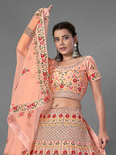 Load image into Gallery viewer, Peach Embroidered Art Silk Semi Stitched Lehenga With Unstitched Blouse Clothsvilla