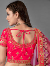 Load image into Gallery viewer, Red Satin Embroidered Semi Stitched Lehenga With Unstitched Blouse Clothsvilla