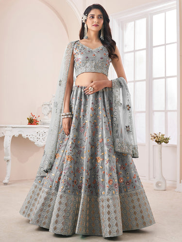 Grey - Organza - Lehenga Cholis: Buy Indian Lehenga Outfits Online | Utsav  Fashion