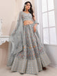 Load image into Gallery viewer, Grey Art Silk Embroidered Semi Stitched Lehenga With Unstitched Blouse Clothsvilla