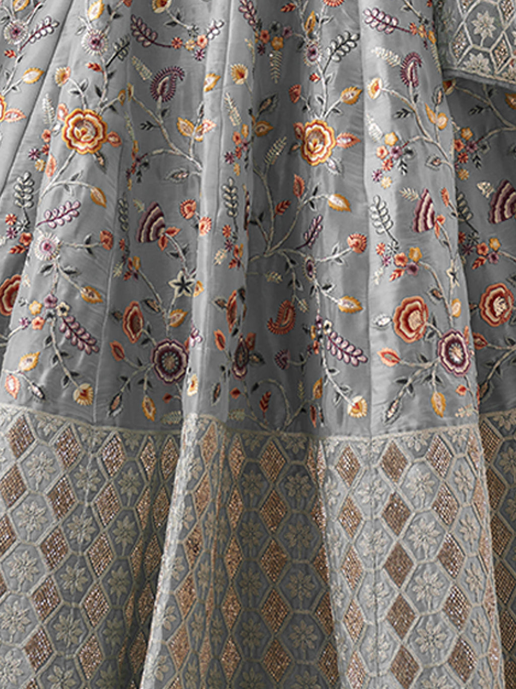 Grey Art Silk Embroidered Semi Stitched Lehenga With Unstitched Blouse Clothsvilla