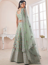 Load image into Gallery viewer, Green Art Silk Embroidered Semi Stitched Lehenga With Unstitched Blouse Clothsvilla