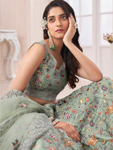 Load image into Gallery viewer, Green Art Silk Embroidered Semi Stitched Lehenga With Unstitched Blouse Clothsvilla