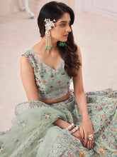 Load image into Gallery viewer, Green Art Silk Embroidered Semi Stitched Lehenga With Unstitched Blouse Clothsvilla