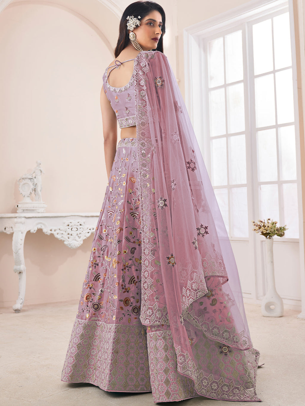 Pink Art Silk Embroidered Semi Stitched Lehenga With Unstitched Blouse Clothsvilla