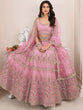 Load image into Gallery viewer, Pink Soft Net Embroidered Semi Stitched Lehenga With Unstitched Blouse Clothsvilla