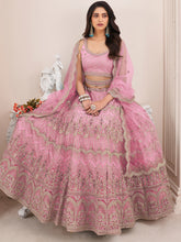 Load image into Gallery viewer, Pink Soft Net Embroidered Semi Stitched Lehenga With Unstitched Blouse Clothsvilla