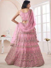 Load image into Gallery viewer, Pink Soft Net Embroidered Semi Stitched Lehenga With Unstitched Blouse Clothsvilla