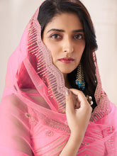 Load image into Gallery viewer, Pink Soft Net Embroidered Semi Stitched Lehenga With Unstitched Blouse Clothsvilla