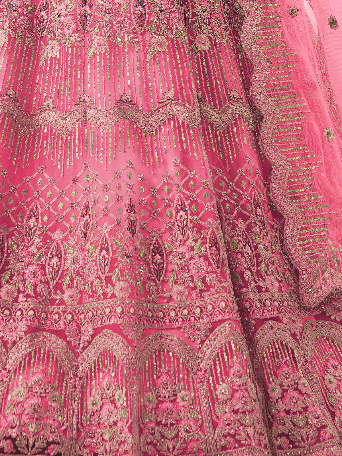 Pink Soft Net Embroidered Semi Stitched Lehenga With Unstitched Blouse Clothsvilla