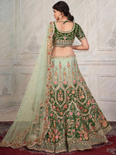 Load image into Gallery viewer, Green Soft Net Embroidered Semi Stitched Lehenga With Unstitched Blouse Clothsvilla