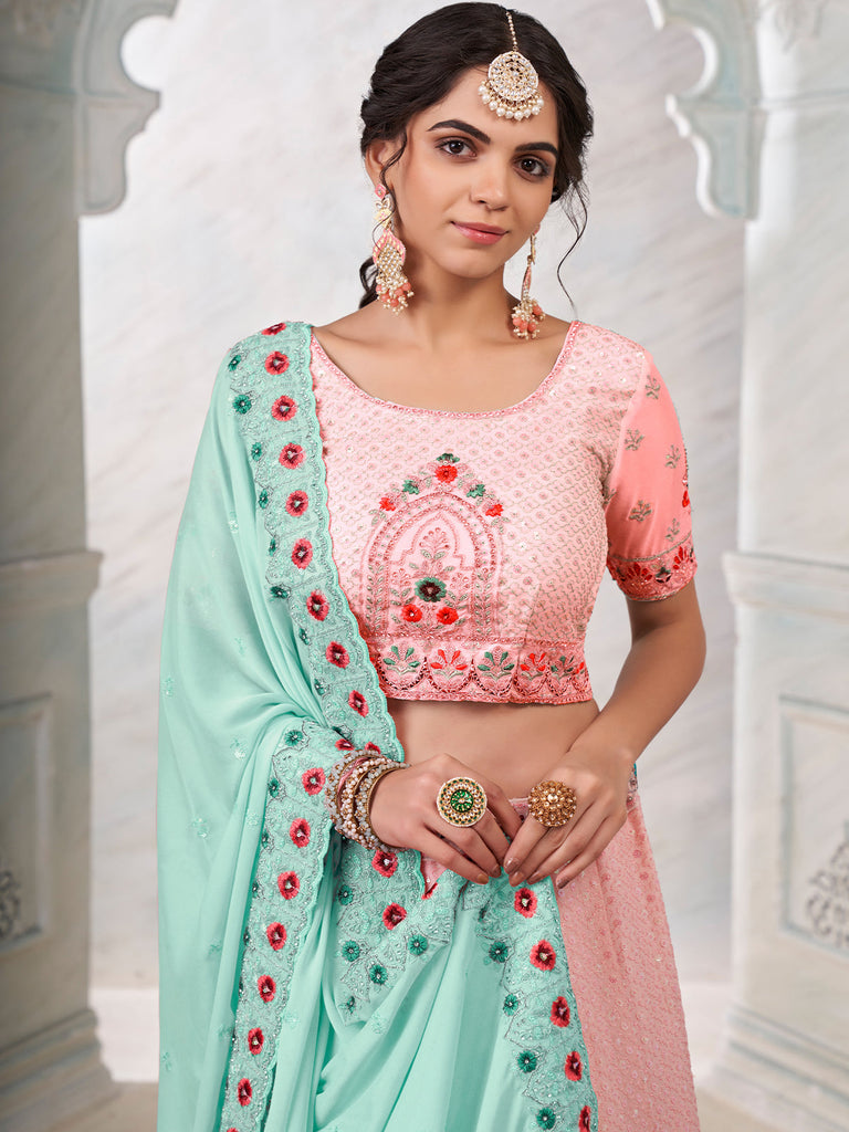 Pink Georgette Embroidered Semi Stitched Lehenga With Unstitched Blouse Clothsvilla