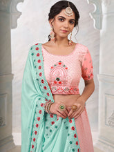 Load image into Gallery viewer, Pink Georgette Embroidered Semi Stitched Lehenga With Unstitched Blouse Clothsvilla