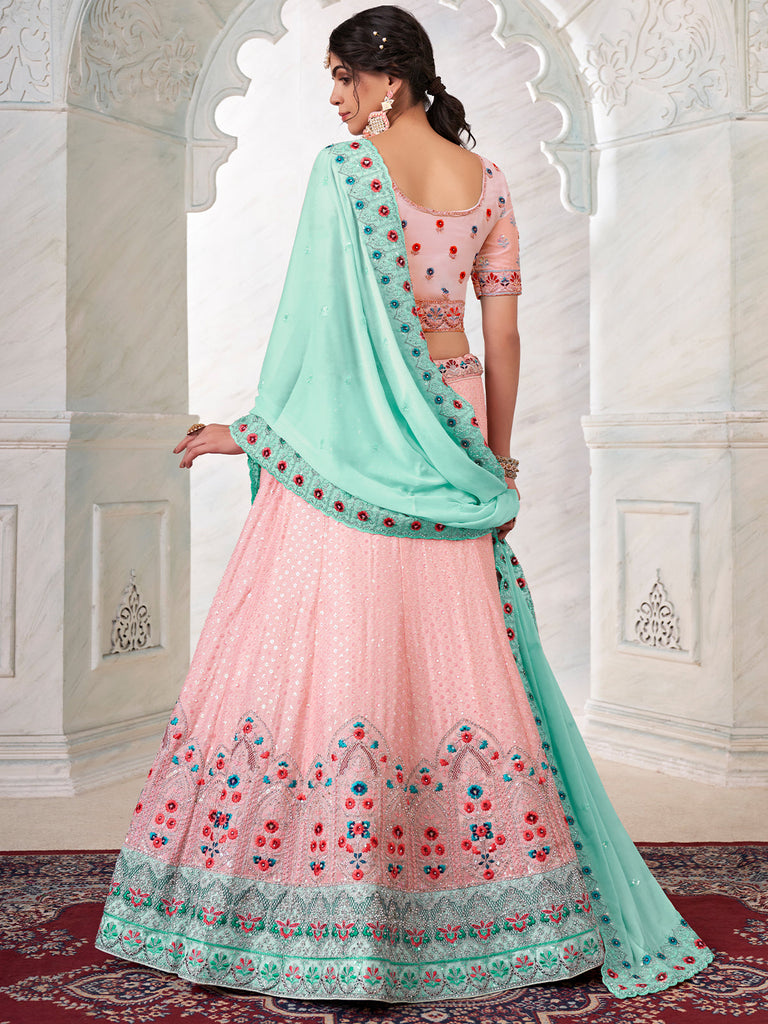 Pink Georgette Embroidered Semi Stitched Lehenga With Unstitched Blouse Clothsvilla