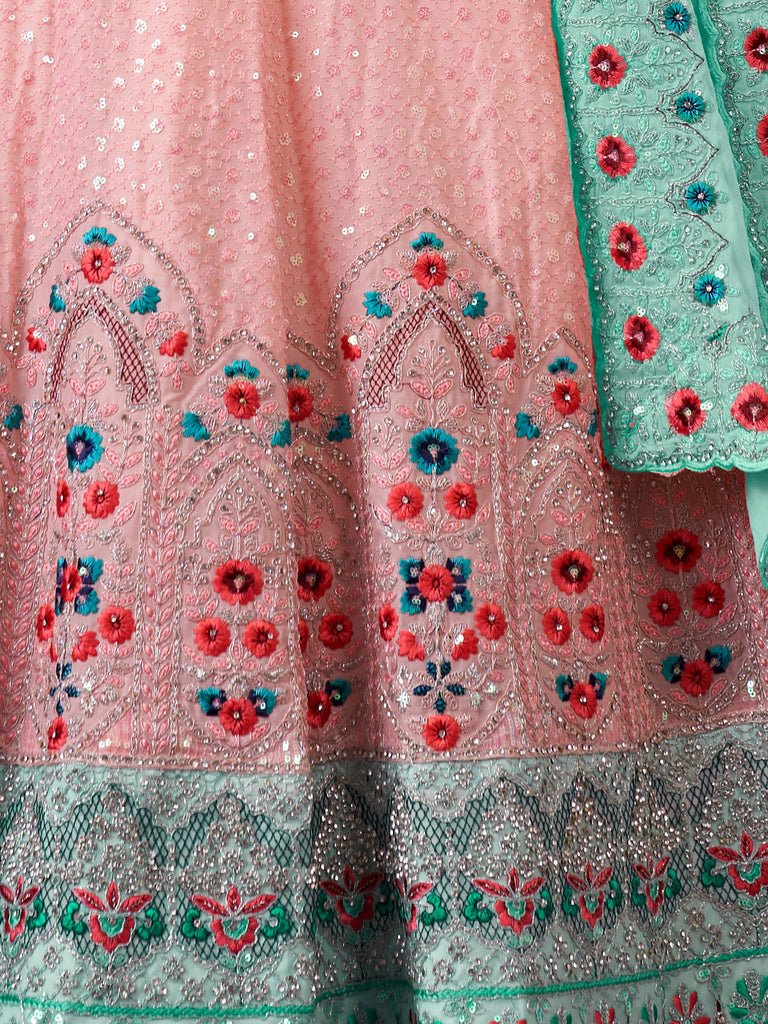 Pink Georgette Embroidered Semi Stitched Lehenga With Unstitched Blouse Clothsvilla