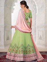 Load image into Gallery viewer, Green Georgette Embroidered Semi Stitched Lehenga With Unstitched Blouse Clothsvilla